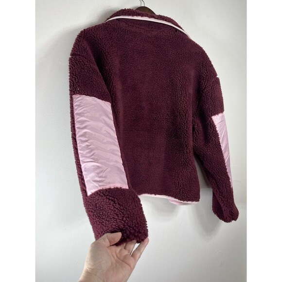 Fabletics Jacket Womens Small Burgundy Pink Sherpa Fleece Zip Pockets Warm - Picture 5 of 7